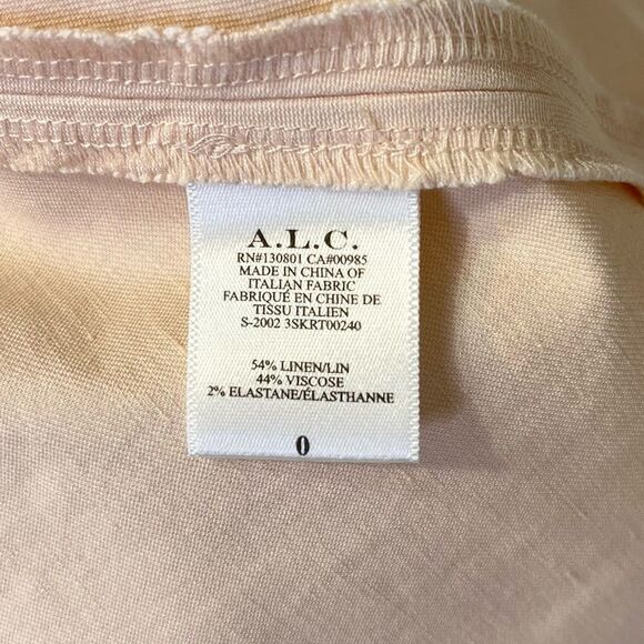 NEW ALC Amalie Linen-Denim Mini Wrap Skirt in Buttercup Pale Pink Size 0 - Picture 11 of 13